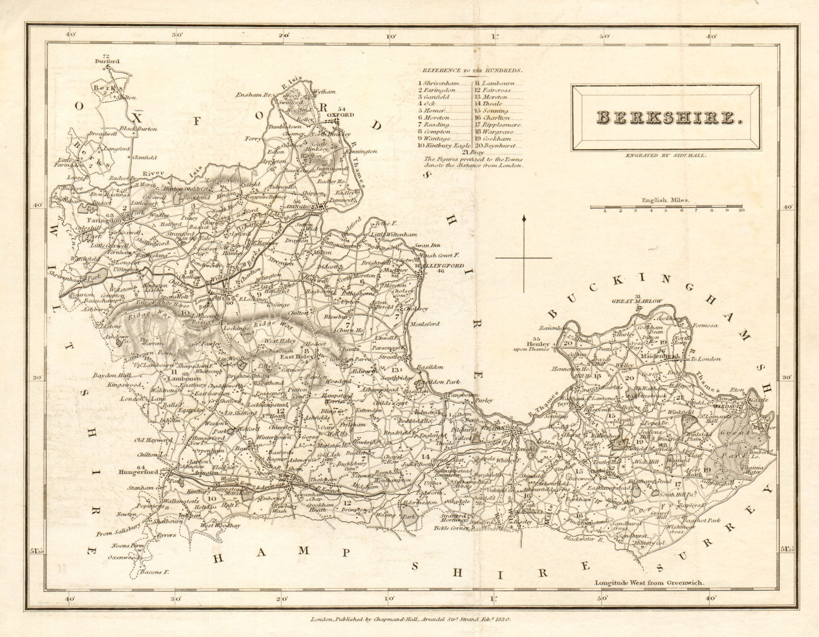 Antique county map of BERKSHIRE by Sidney Hall 1830 old plan chart